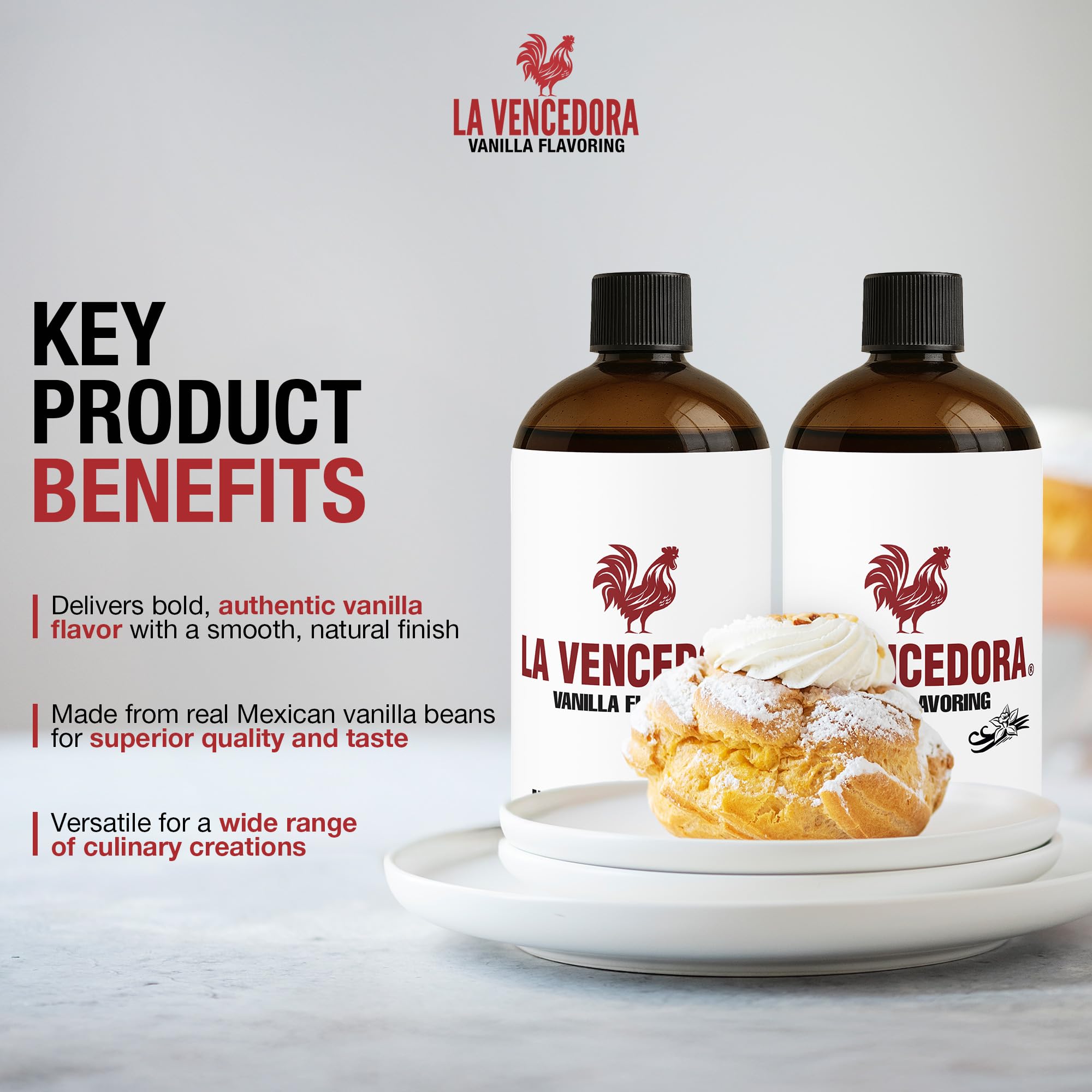 Ingredients setup shows versatile flavor for coffee, custards, and sauces.