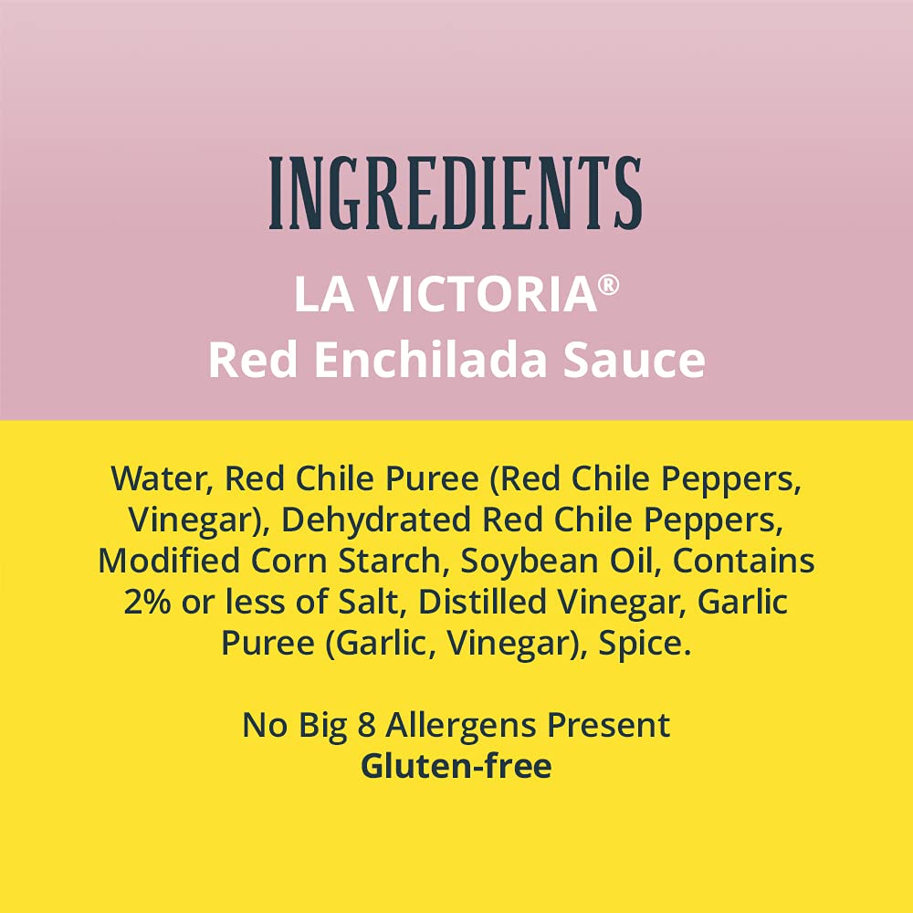 La Victoria Red Enchilada Sauce topping enchiladas adds a rich, mild finish.