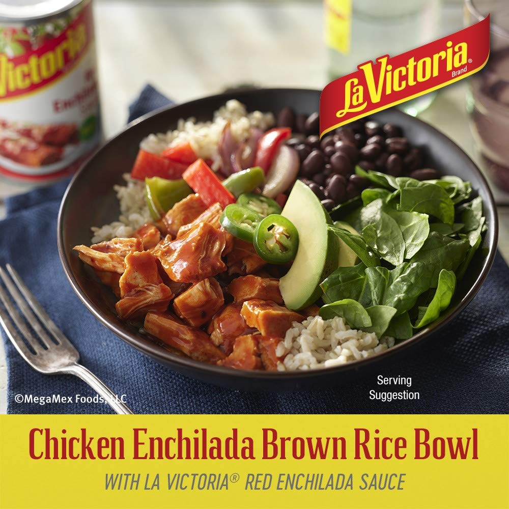 La Victoria red enchilada sauce traditional label back with details.