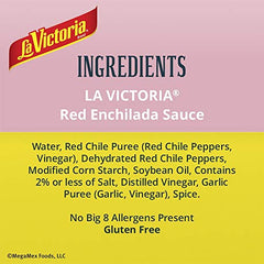 La Victoria red enchilada sauce traditional being poured smoothly.