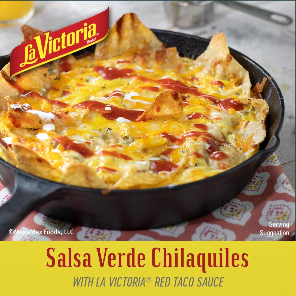 La Victoria Red Taco Sauce Mild ingredients closeup showing tomato and peppers.