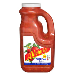 La Victoria Suprema Medium Salsa with chips and dip setup for snacking