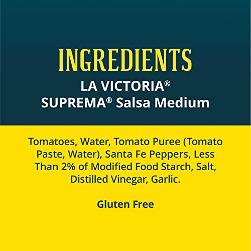 La Victoria Suprema Medium Salsa spoonful highlighting fresh ingredients