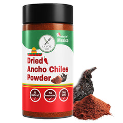 LA VOIE FOODS Ancho Powder 8oz bottle – balanced depth for Mexican dishes.
