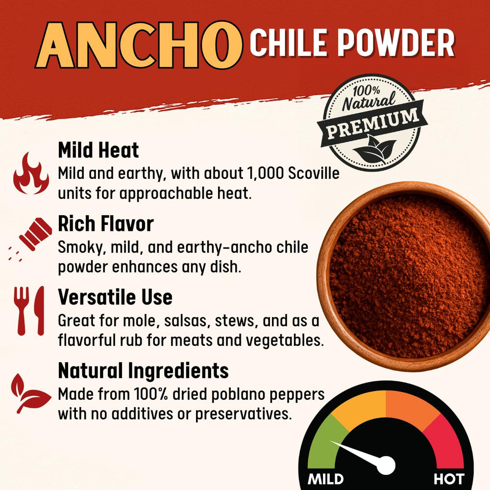 LA VOIE FOODS Ancho Powder deep red color – adds visual richness to stews.