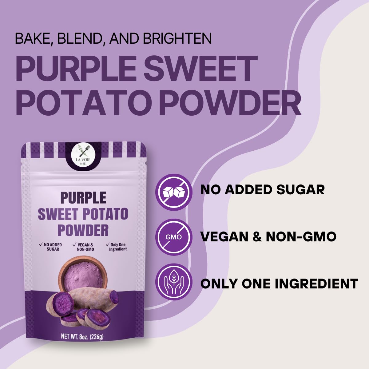 La Voie Foods purple powder in bowl ready for cooking.