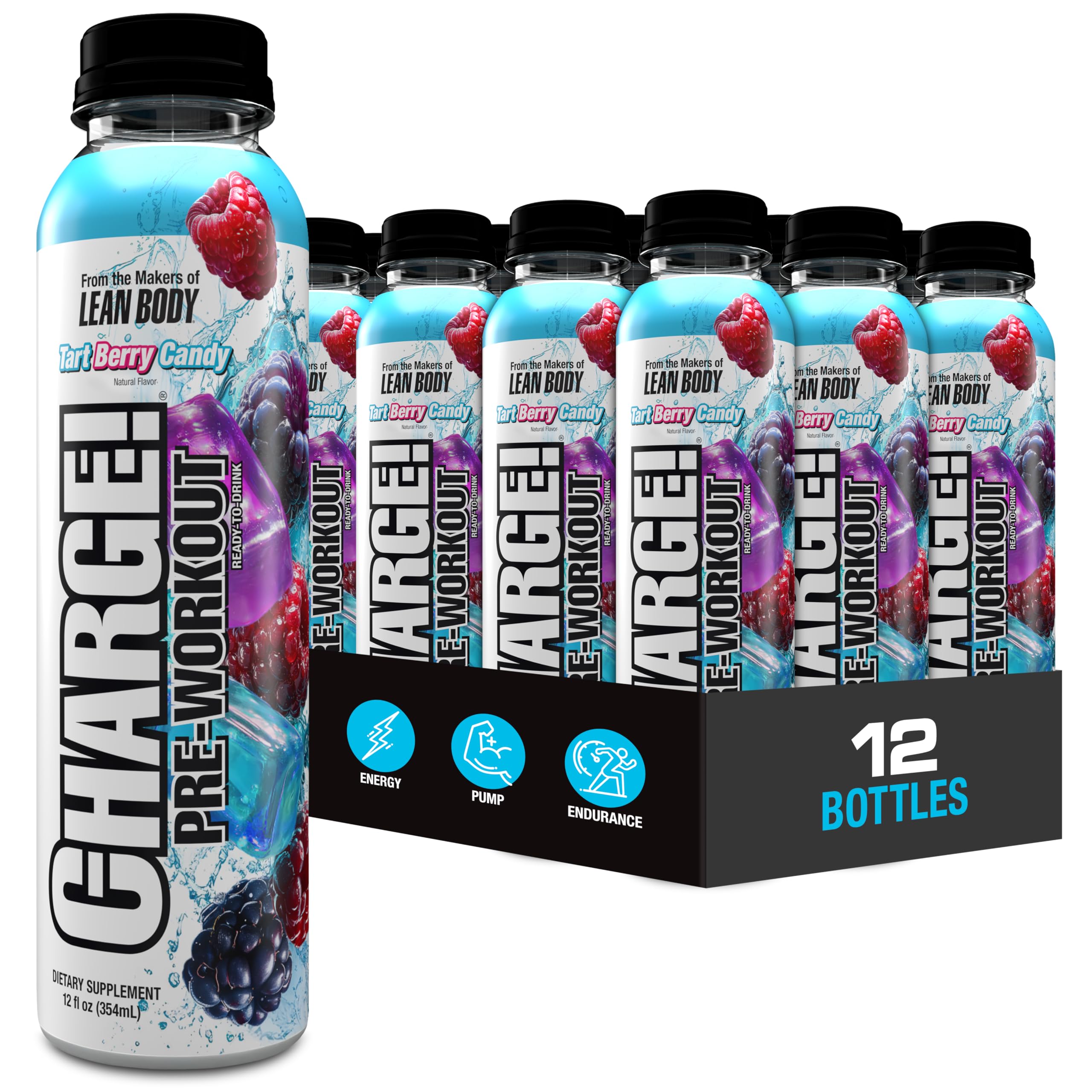 LABRADA Charge pre-workout bottle front, Tart Berry Candy flavor, for pre-workout energy