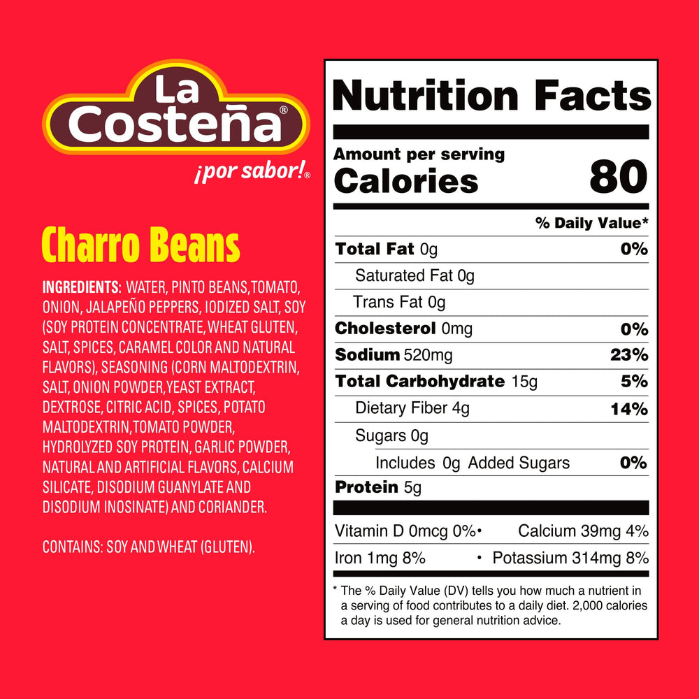 La Costeña Pinto Beans with chorizo and bacon for hearty flavor.