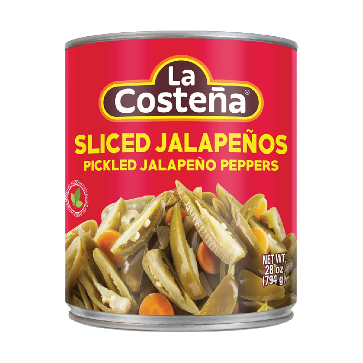 La Costeña sliced jalapeños jar close-up enhances tacos and nachos.