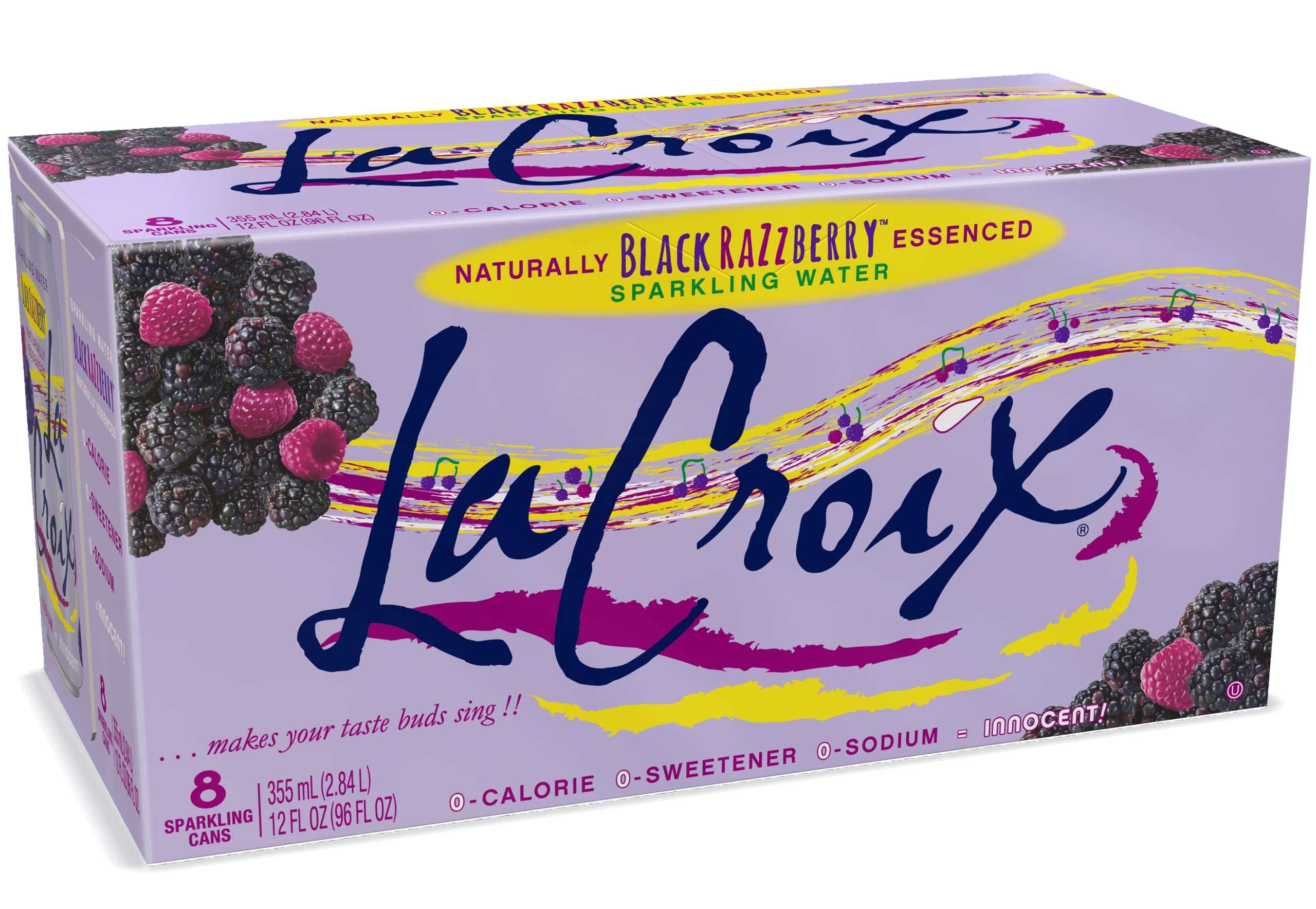 La Croix Black Razzberry can front view shows zero calories and vibrant flavor.
