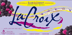 La Croix Black Razzberry can-top view emphasizes portable hydration without sugar.