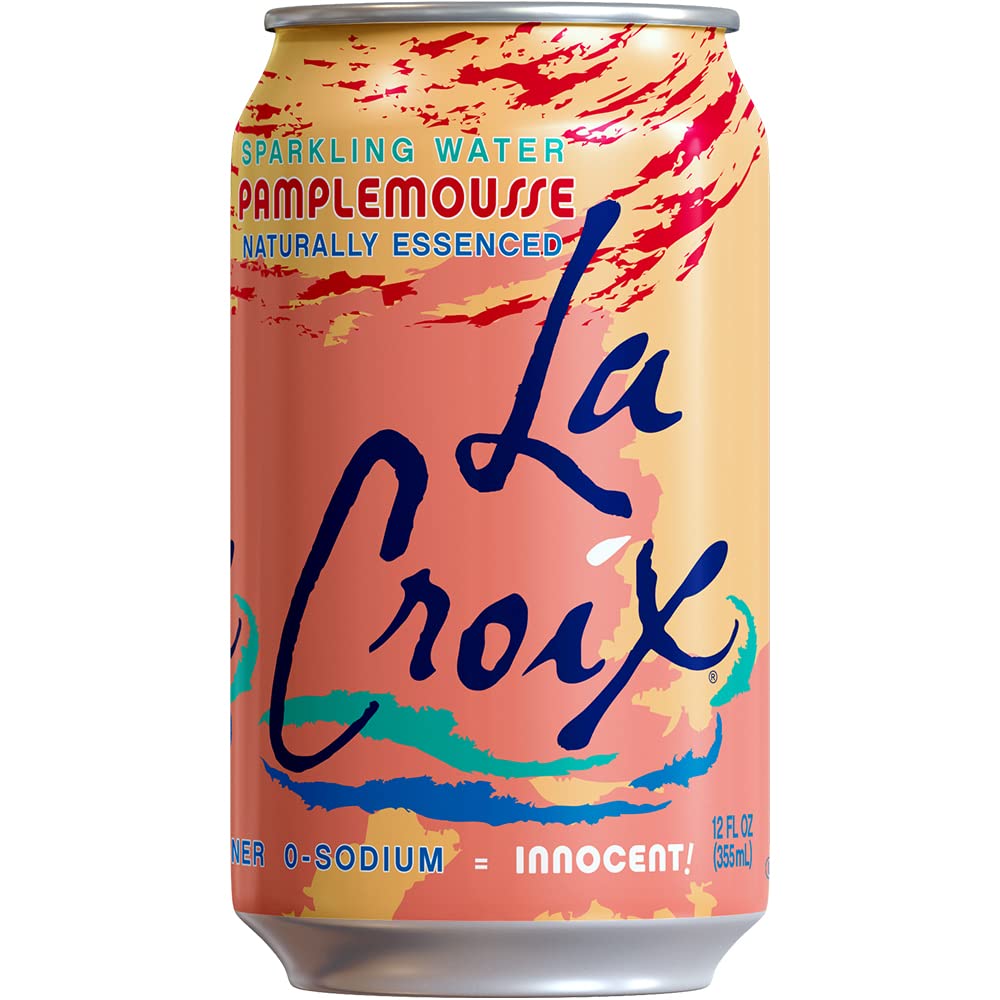 La Croix Grapefruit ingredients close-up, natural essences on the label.