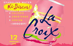 Glass with ice and La Croix Hi-Biscus conveys crisp, refreshing sip.