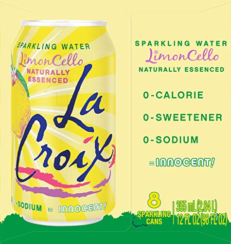 La Croix LimonCello label detail, natural essence aroma for a clean taste.