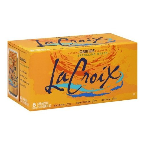 La Croix Orange label closeup emphasizing natural flavors and sustainability