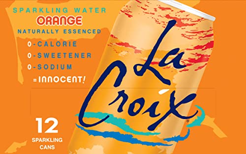 La Croix Orange sparkling water bottle label close-up – natural orange essence on the can.