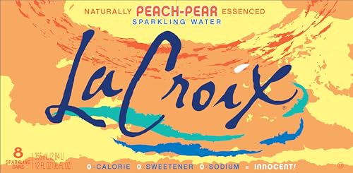 LaCroix Peach Pear glass pour showcasing sparkle and refreshment, perfect for a casual meal.