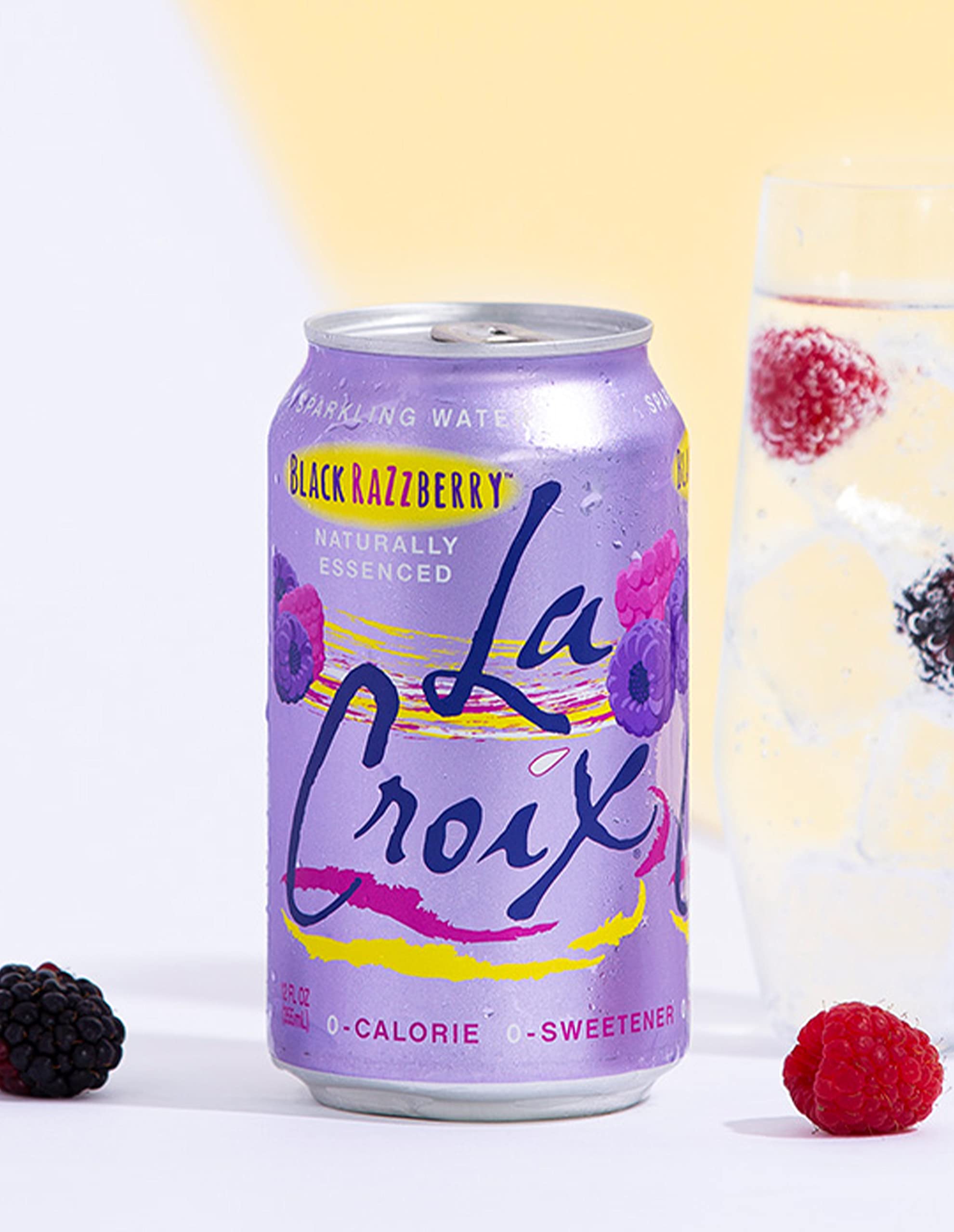 La Croix can with bubbles suggests versatile refreshment for any time.