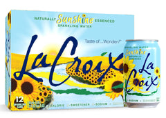 La Croix Sunshine can close-up, refreshing citrus aroma for on-the-go hydration.