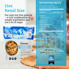 Ladera Vanilla Quinoa Granola bowl with milk shows protein-rich morning cereal.