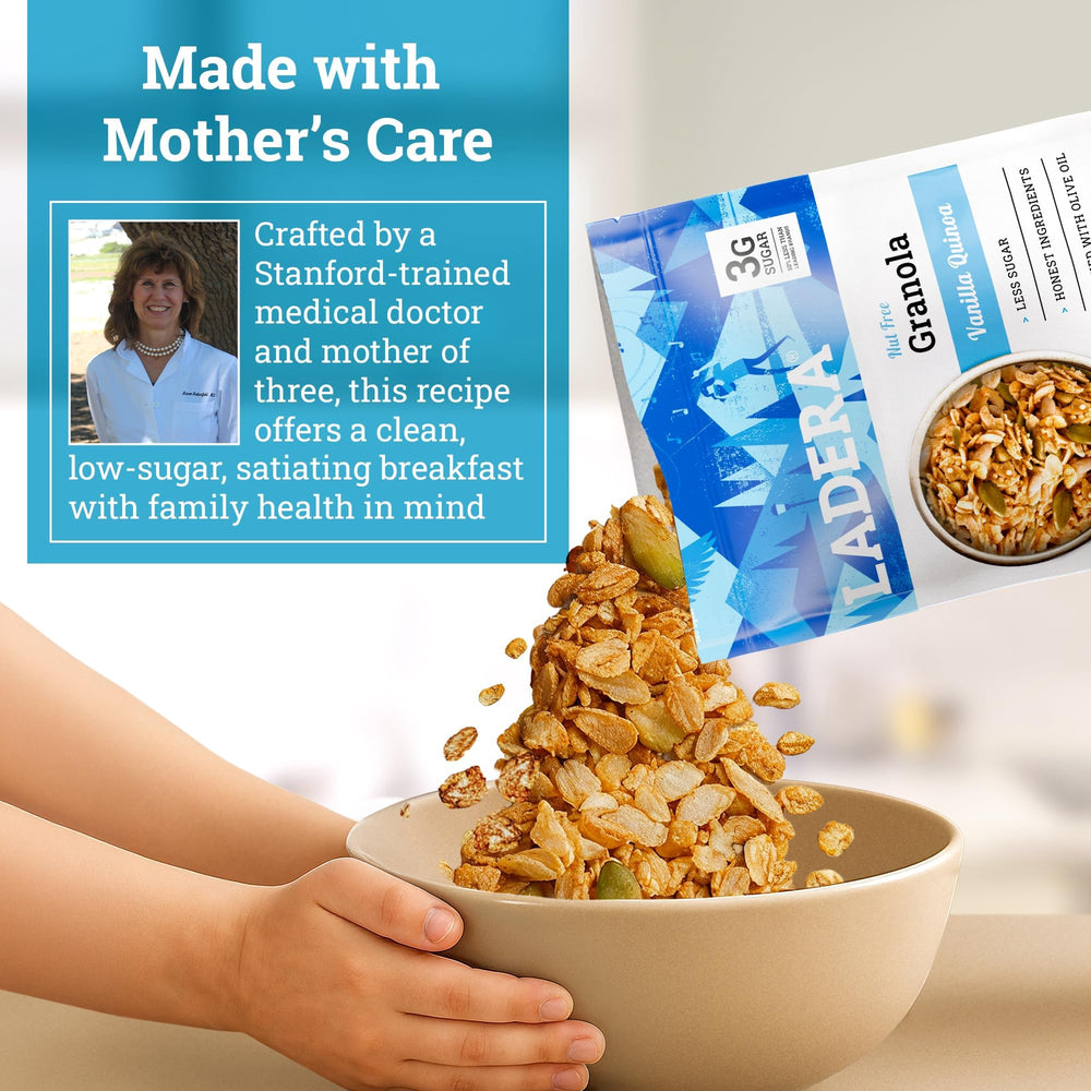 Ladera Vanilla Quinoa Granola snack ready to eat close-up.