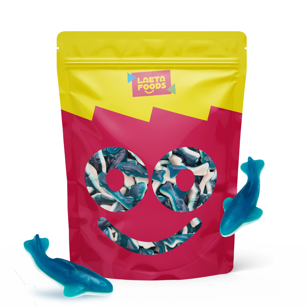 LAETAFOOD Blue Sharks gummies 1 lb bag ideal for sharing at parties