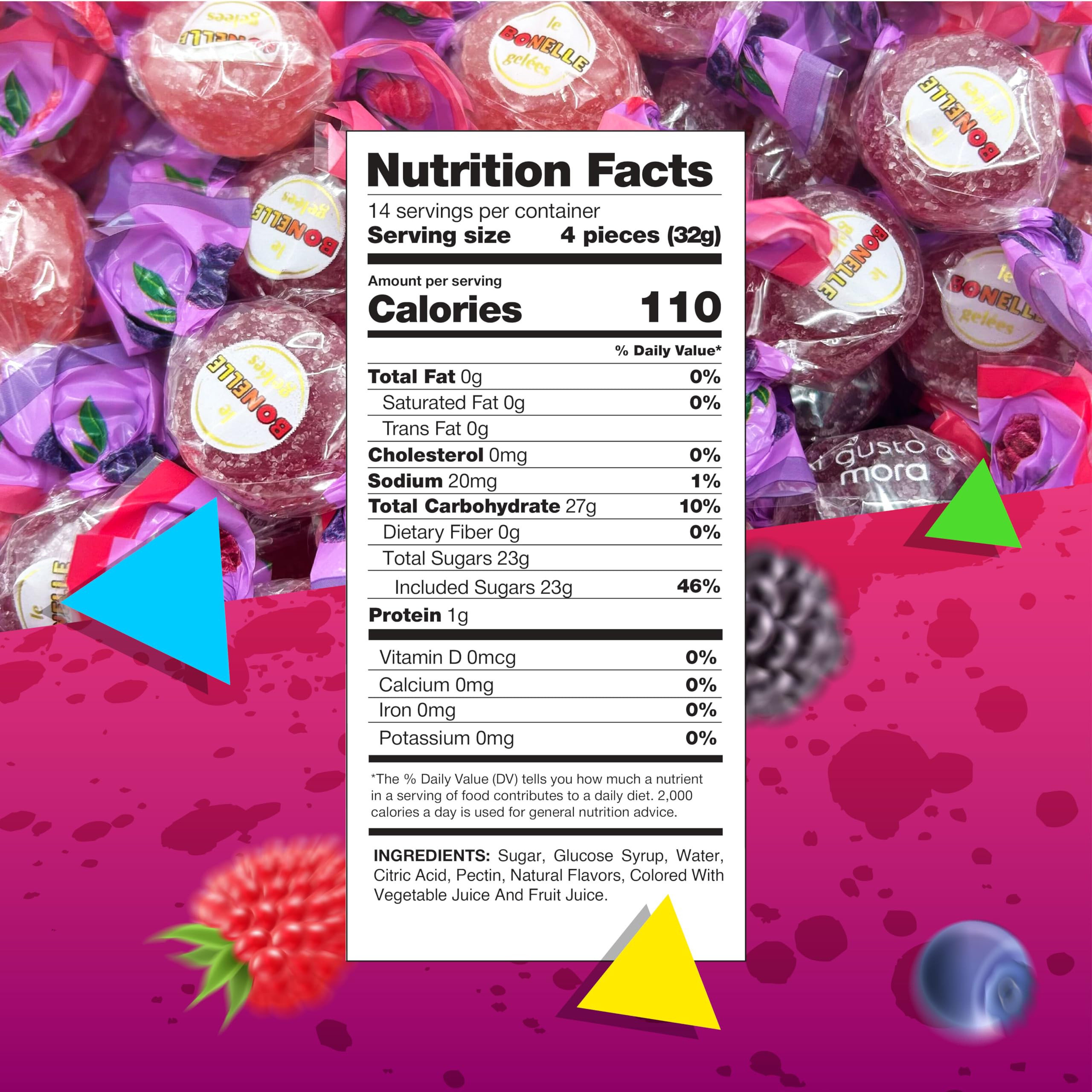 LAETAFOOD Bonelle assorted-fruit flavors closeup, soft-chewy texture ideal for party favors.