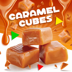 LAETAFOOD Caramel Cubes On Desk Snacking: ideal for quick, indulgent breaks.