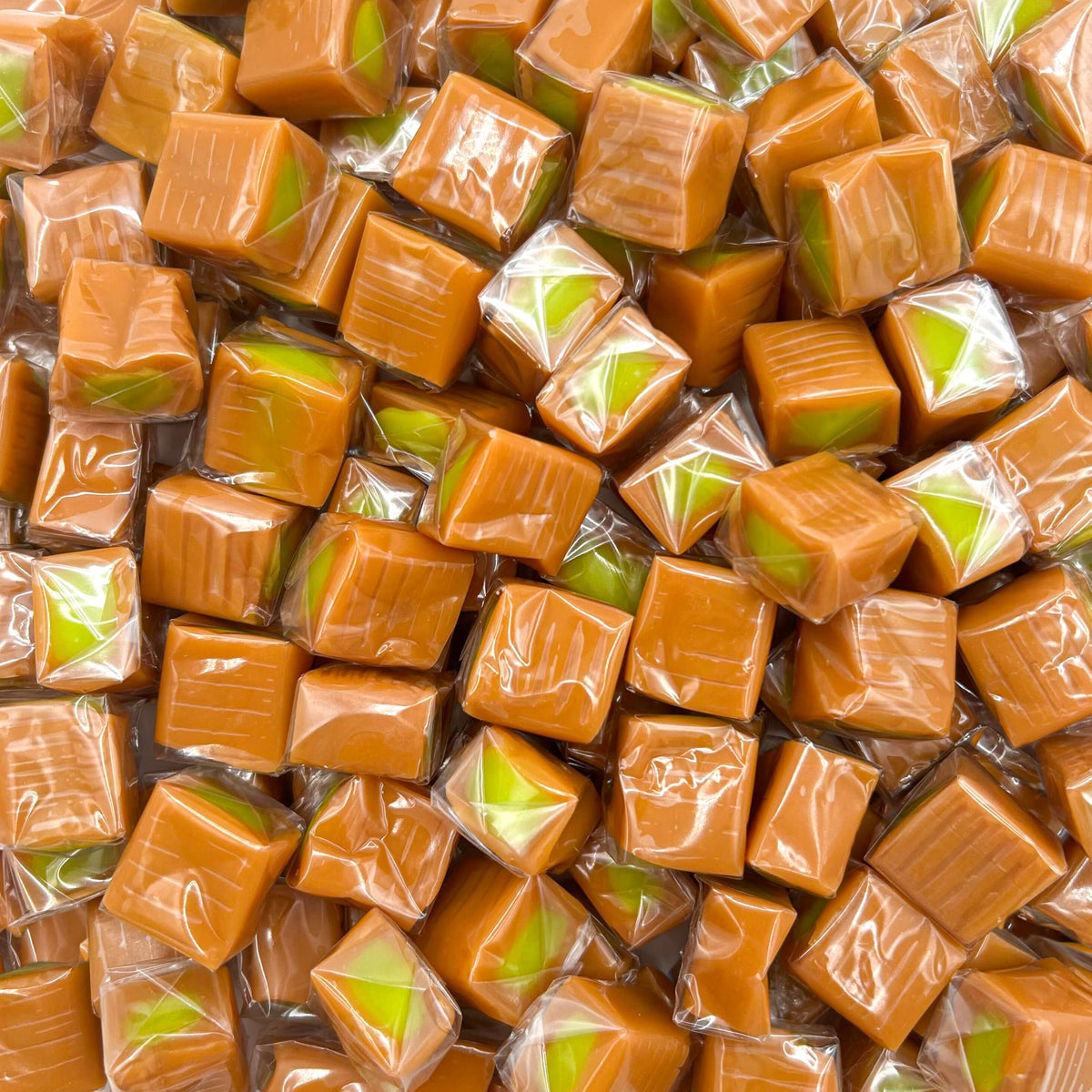 LAETAFOOD caramel cubes green apple filling for a creamy, tangy bite