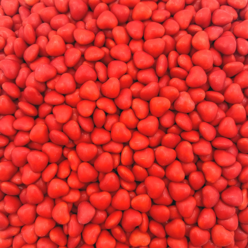 LAETAFOOD Cinnamon Hearts 1lb bag, glossy red hearts for party bowls and gifting.