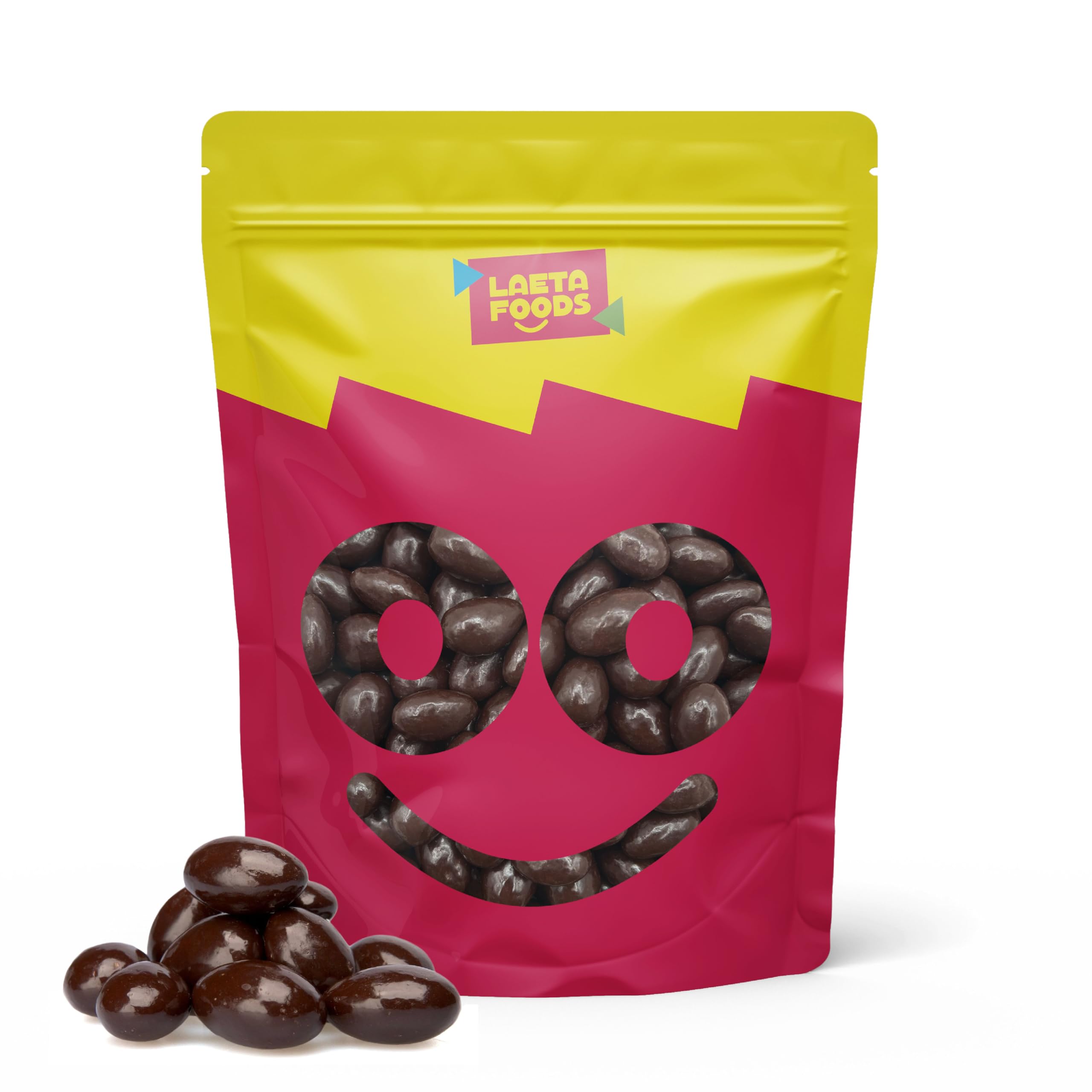 LAETAFOOD dark chocolate almonds at a coffee station for quick indulgence.