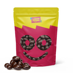 LAETAFOOD dark chocolate almonds at a coffee station for quick indulgence.