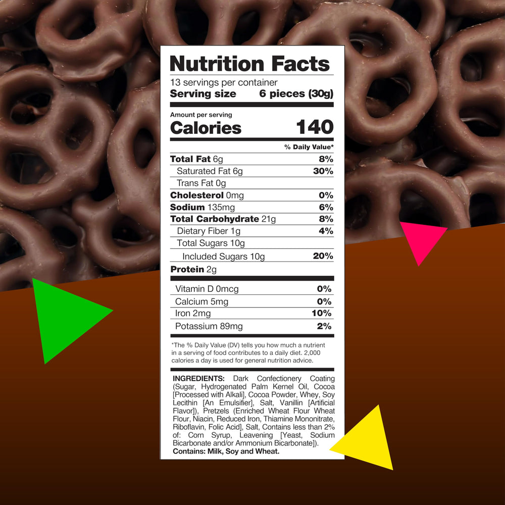 LAETAFOOD dark chocolate pretzels coating closeup, rich flavor