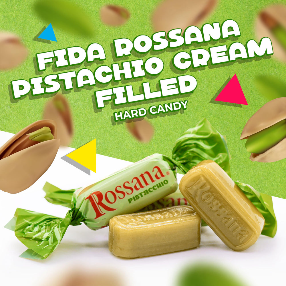 Laetafood Fida Rossana pistachio candy shell close up showing glossy shell.