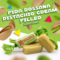 Laetafood Fida Rossana pistachio candy shell close up showing glossy shell.
