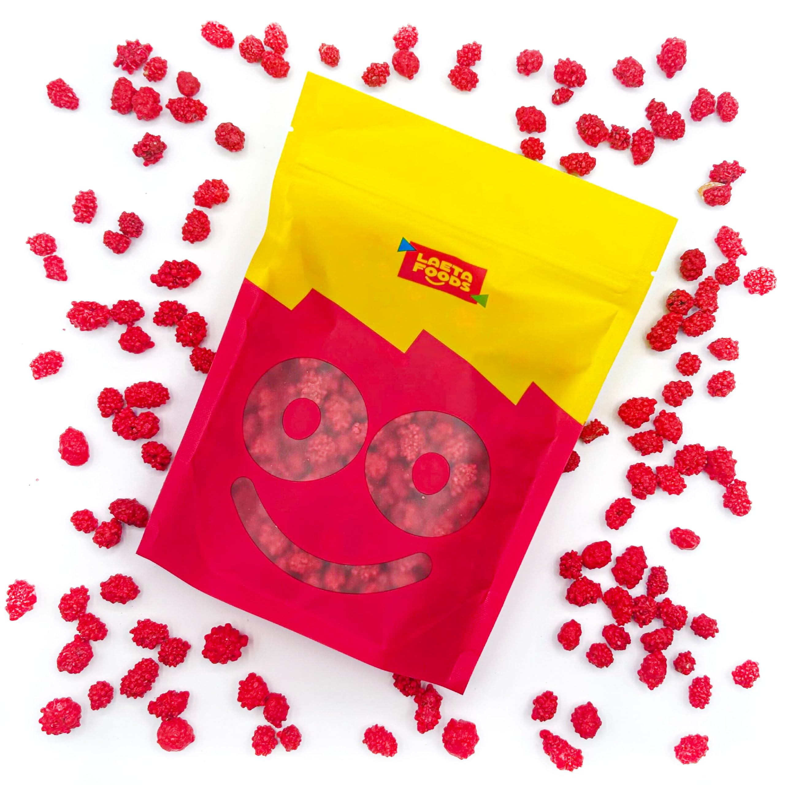 LAETAFOOD French Burnt Peanuts red coating on a bag label for color appeal.