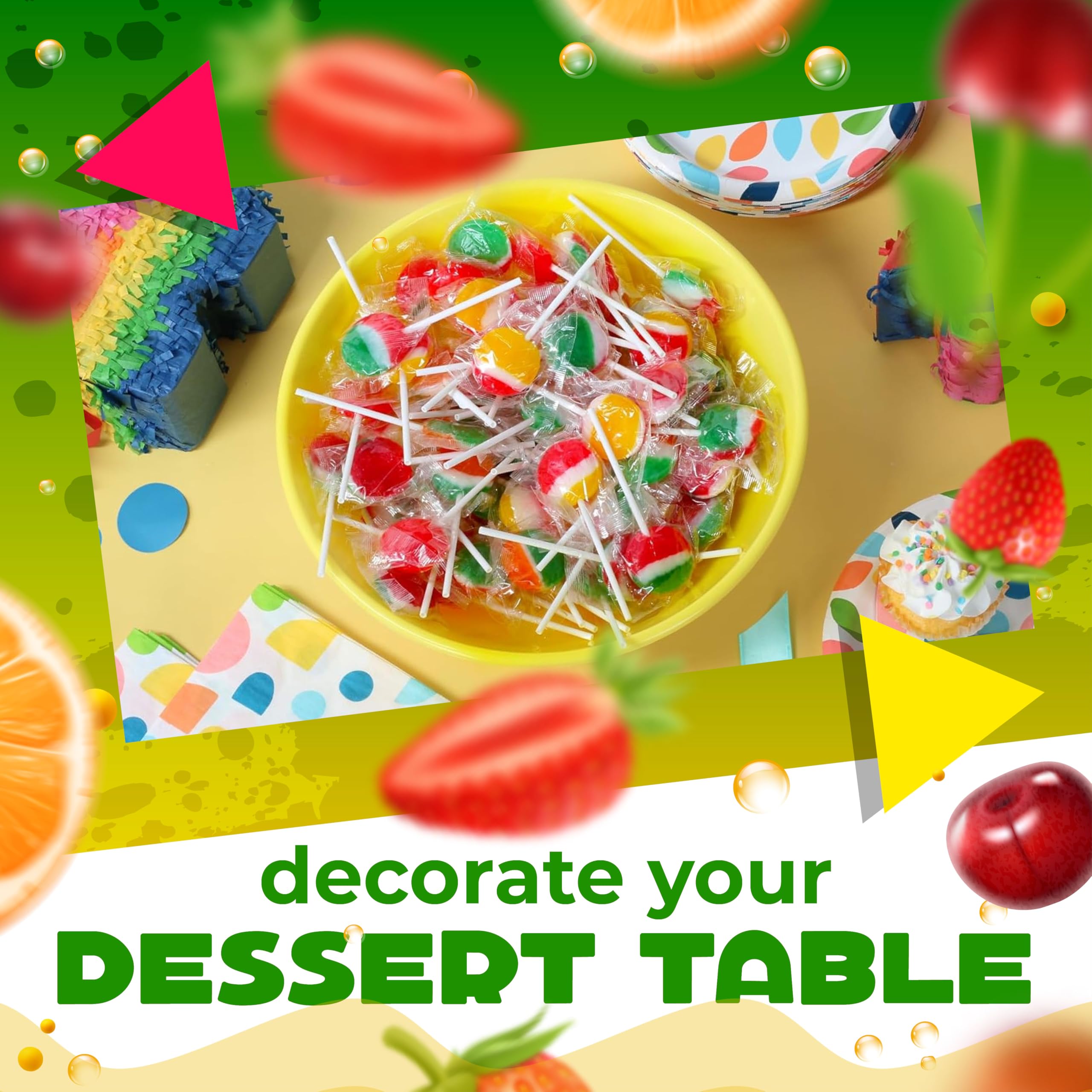 LAETAFOOD Fruit Lollipops Easter display with colorful shapes and wrappers