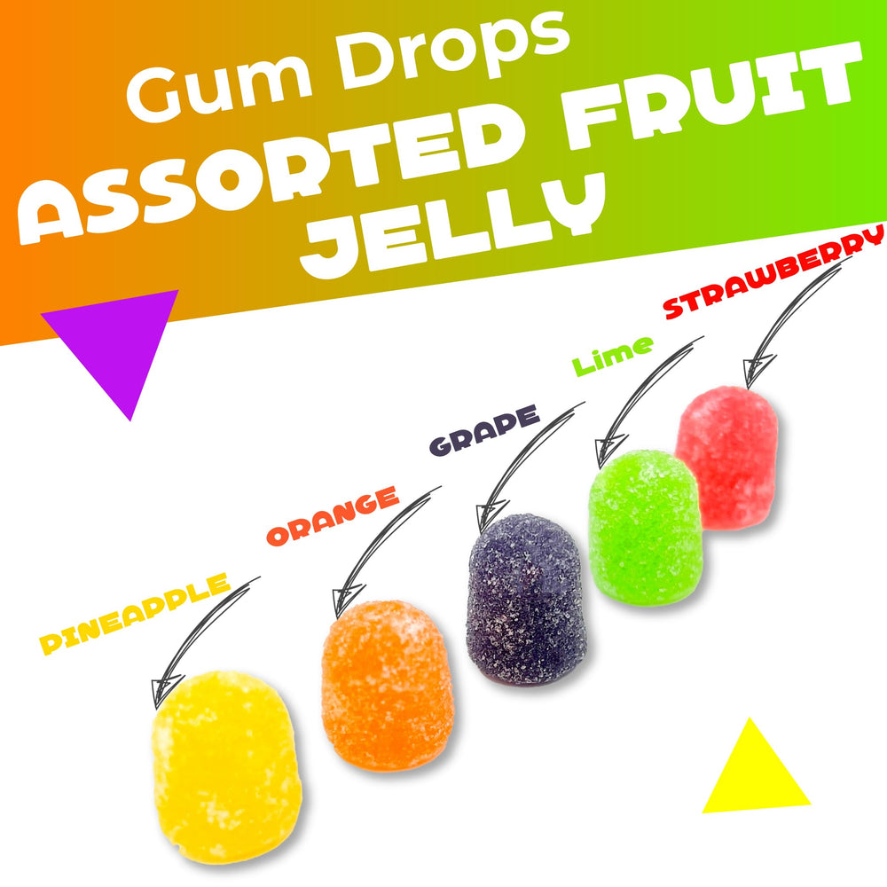LAETAFOOD Gum Drops orange and grape flavors presented in colorful candy pieces.