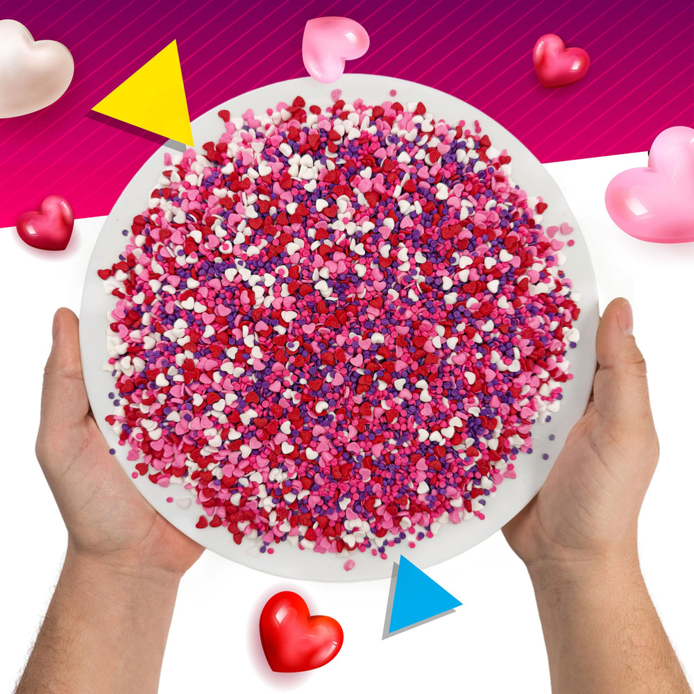 LAETAFOOD Heart Sprinkles drape borders on cakes for colorful detail.