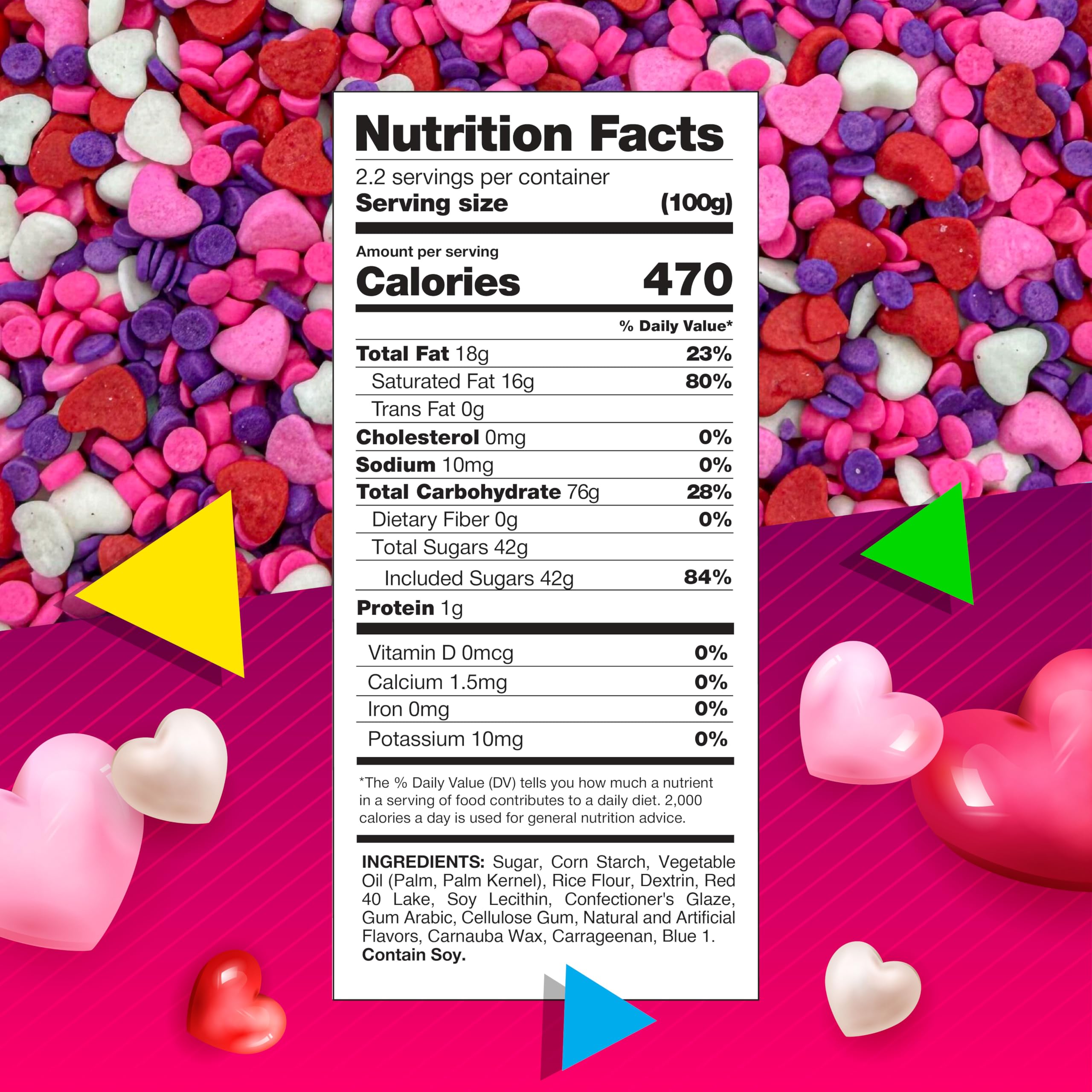 LAETAFOOD Heart Sprinkles on cupcakes showcase vibrant heart colors.