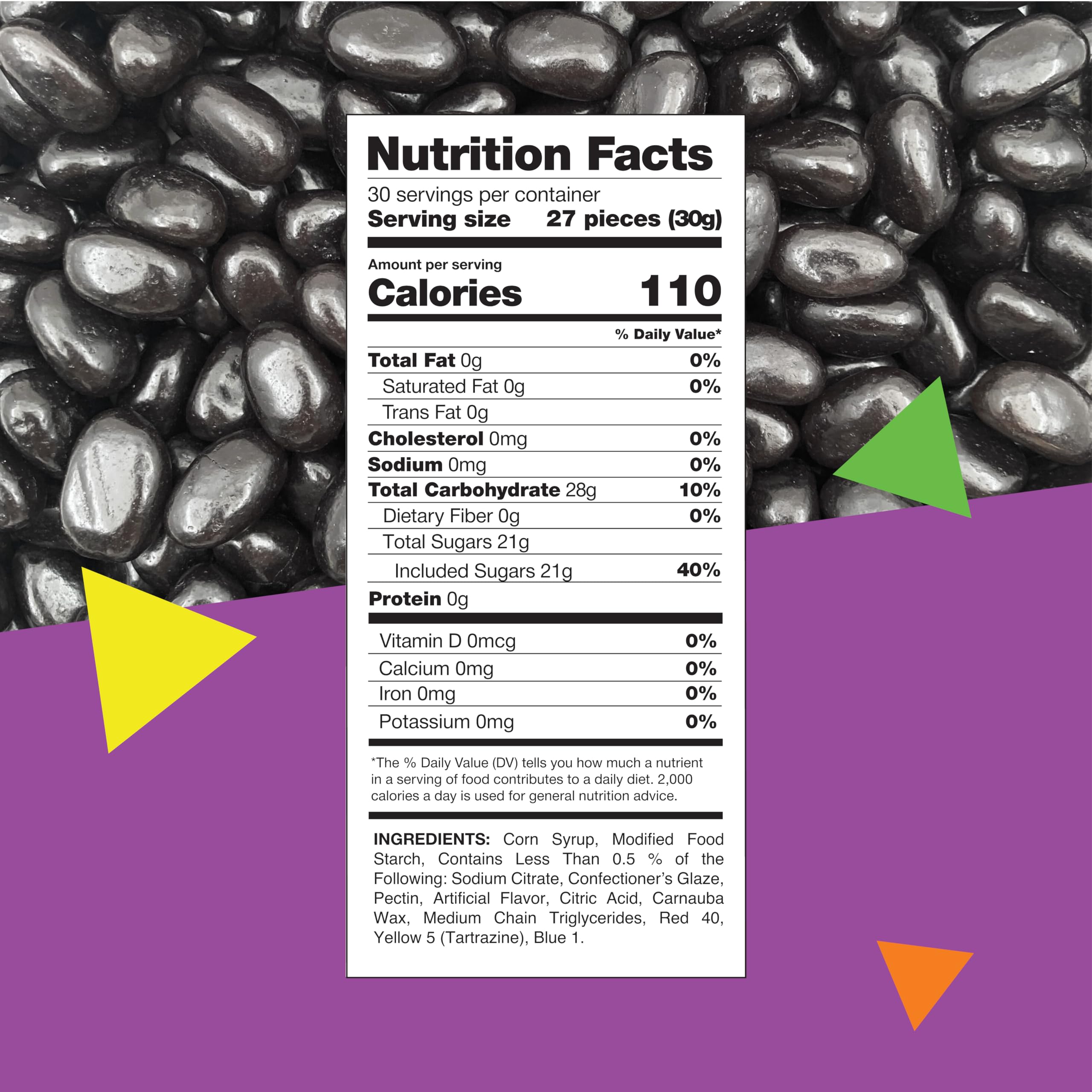 Close-up of LAETAFOOD jelly beans' smooth shells and bold licorice flavor