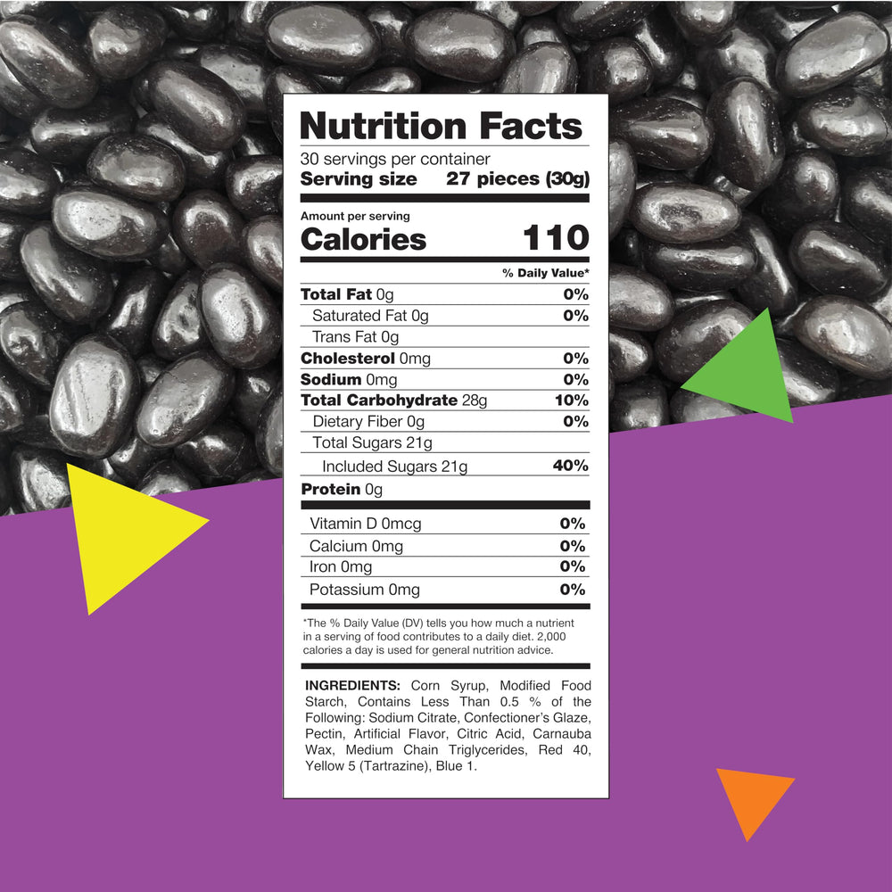 Close-up of LAETAFOOD jelly beans' smooth shells and bold licorice flavor