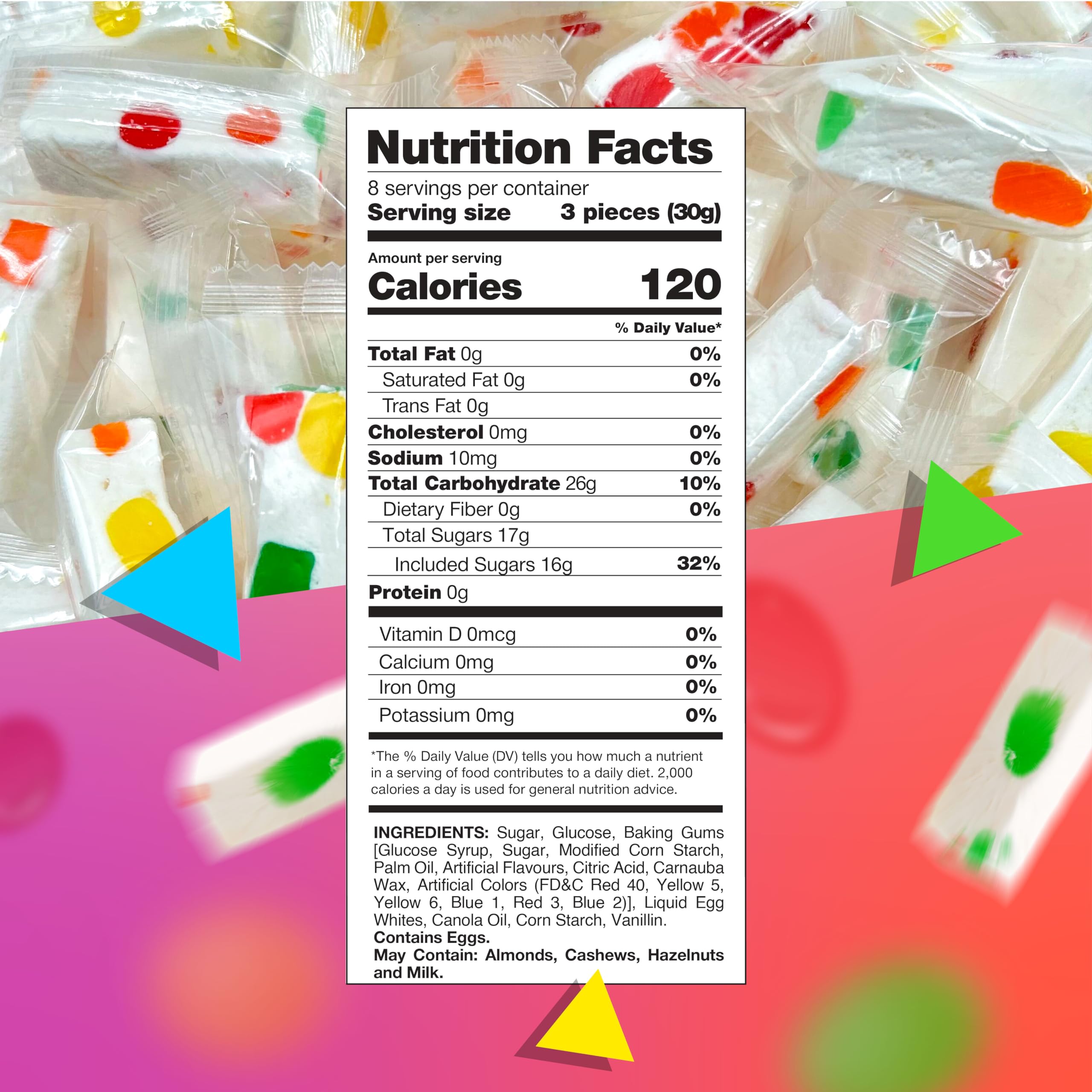 LAETAFOOD Jujube Nougat Candy bag back lists details for 9 oz packaging.