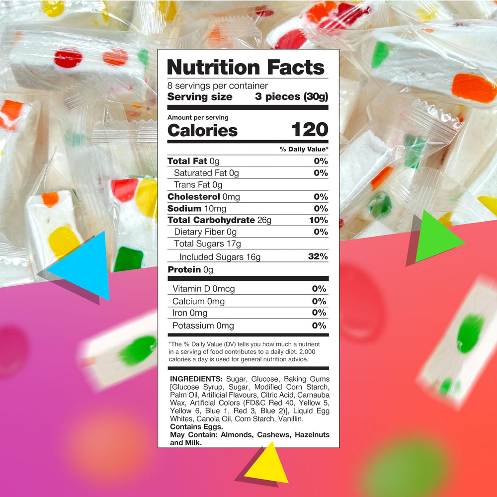 LAETAFOOD Jujube Nougat Candy bag back lists details for 9 oz packaging.