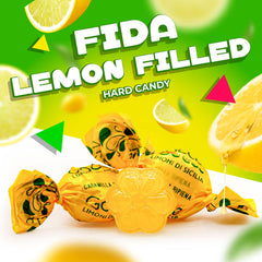 LAETAFOOD Lemon candy crunchy shell with tangy liquid center for a refreshing bite.