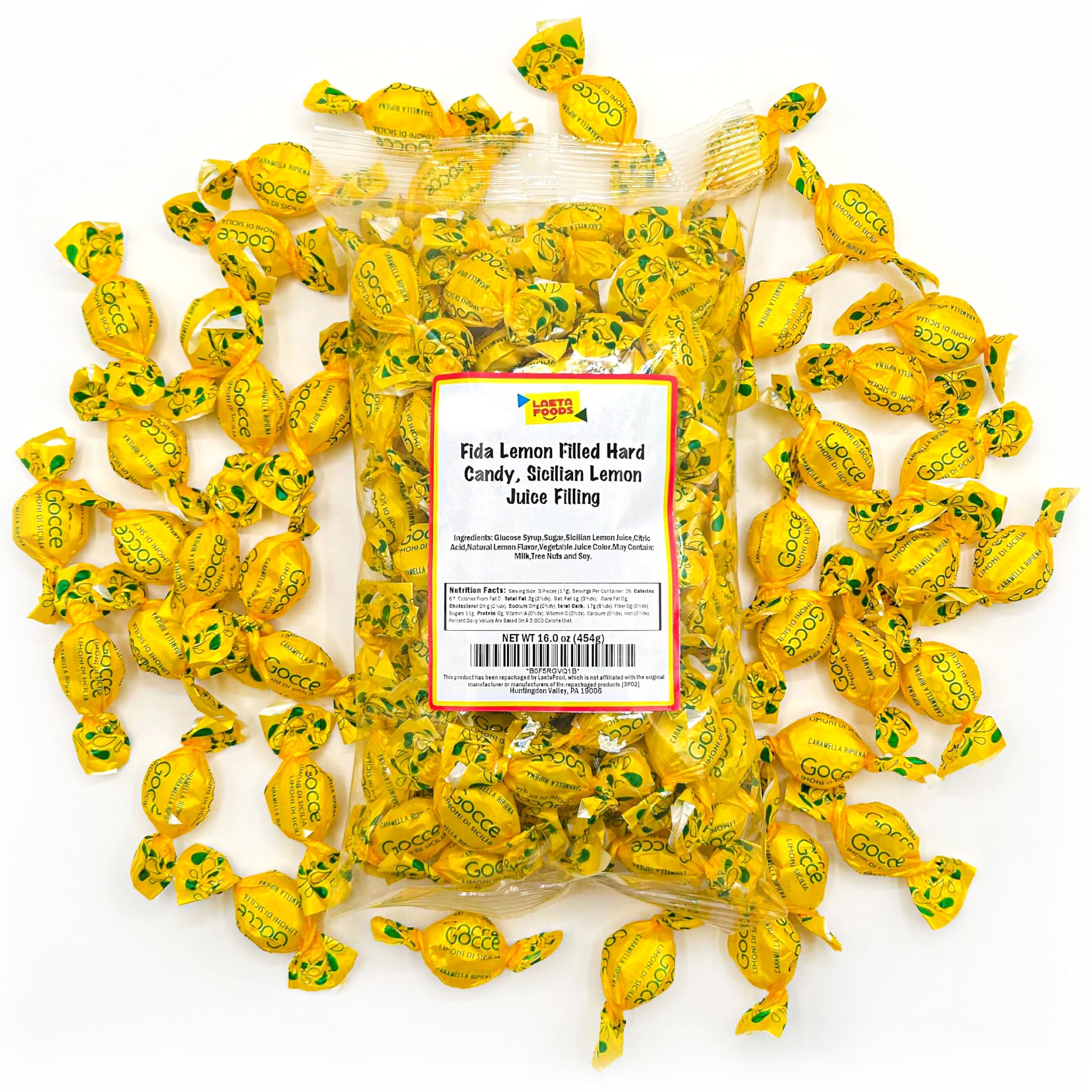LAETAFOOD Lemon candy on wedding tables adds a bright decorative touch.