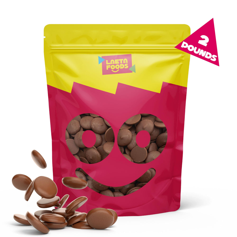 LAETAFOOD Merckens wafers for coating cookies with creamy milk chocolate.