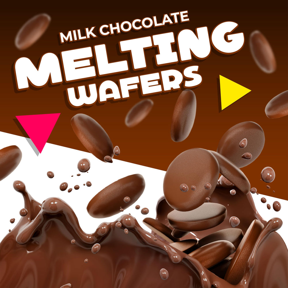 LAETAFOOD Merckens wafers drizzling for glossy finishes on desserts.