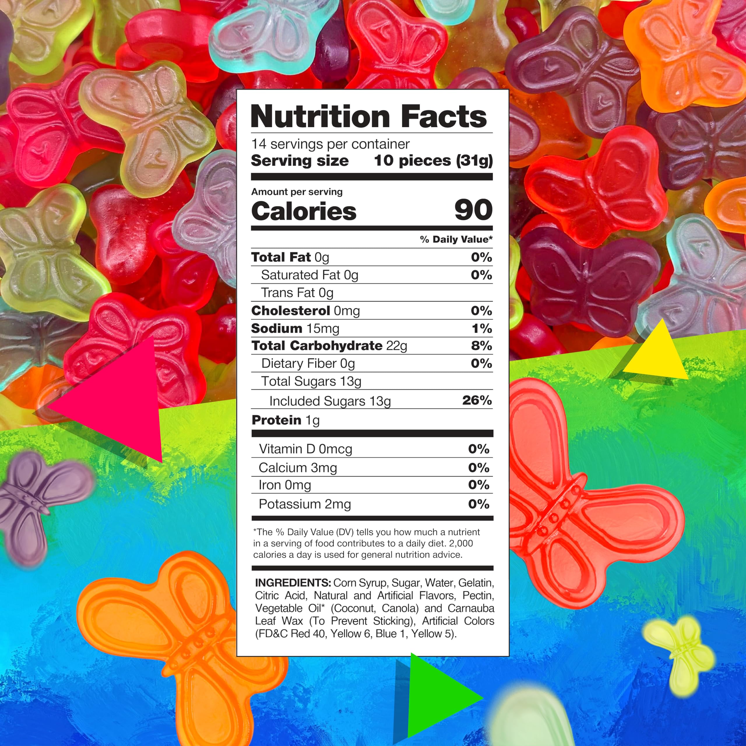 LAETAFOOD Mini Gummy Butterflies close-up reveals vibrant colors and glossy texture for kids parties.