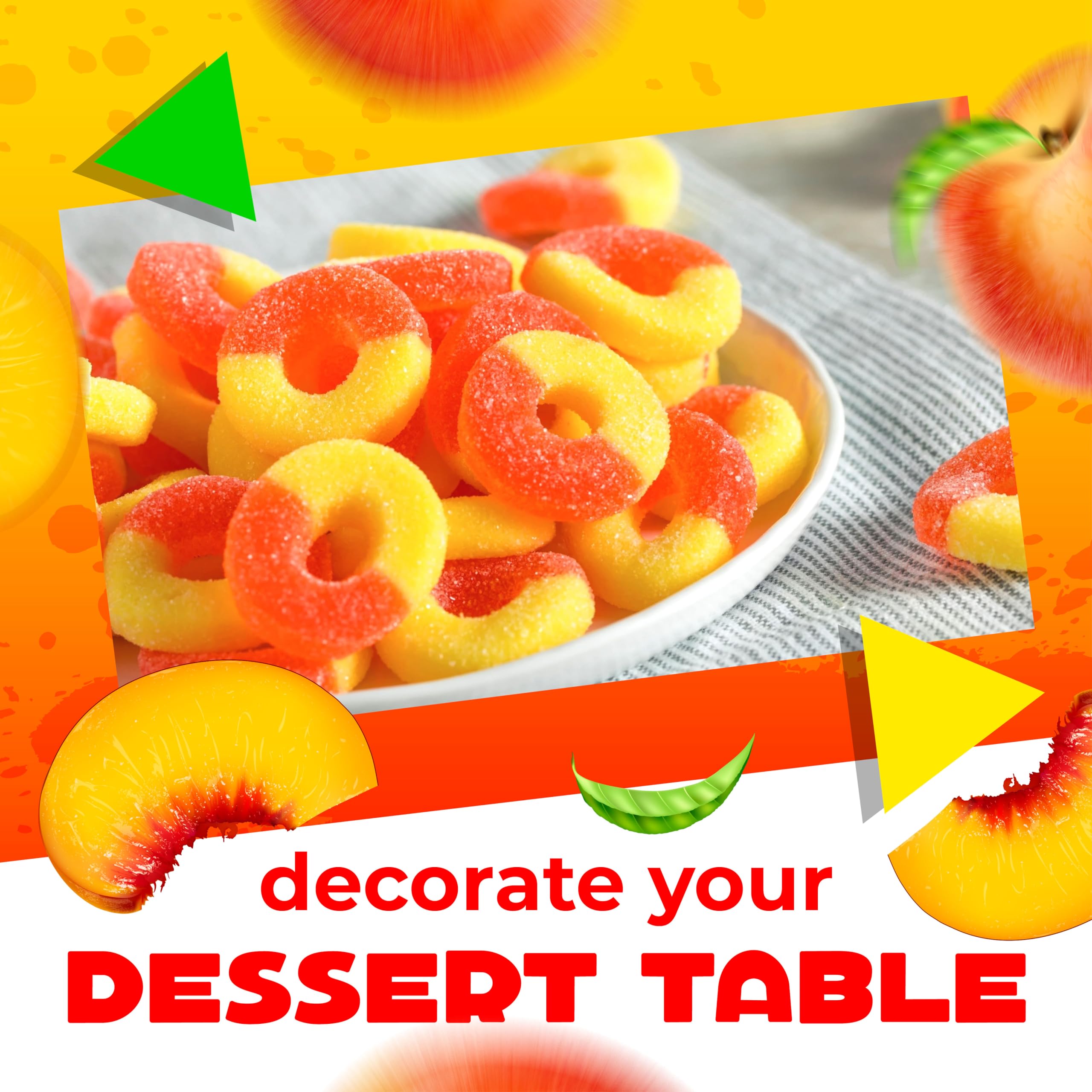 LAETAFOOD Peach Rings used as cupcake toppers and dessert board accents